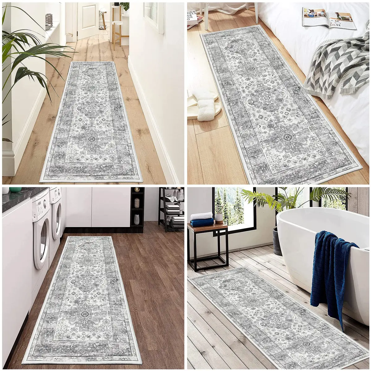 Pauwer Hallway Runner Rug 2x6 | Washable Vintage Grey Boho Style (70-120 chars) - view 6