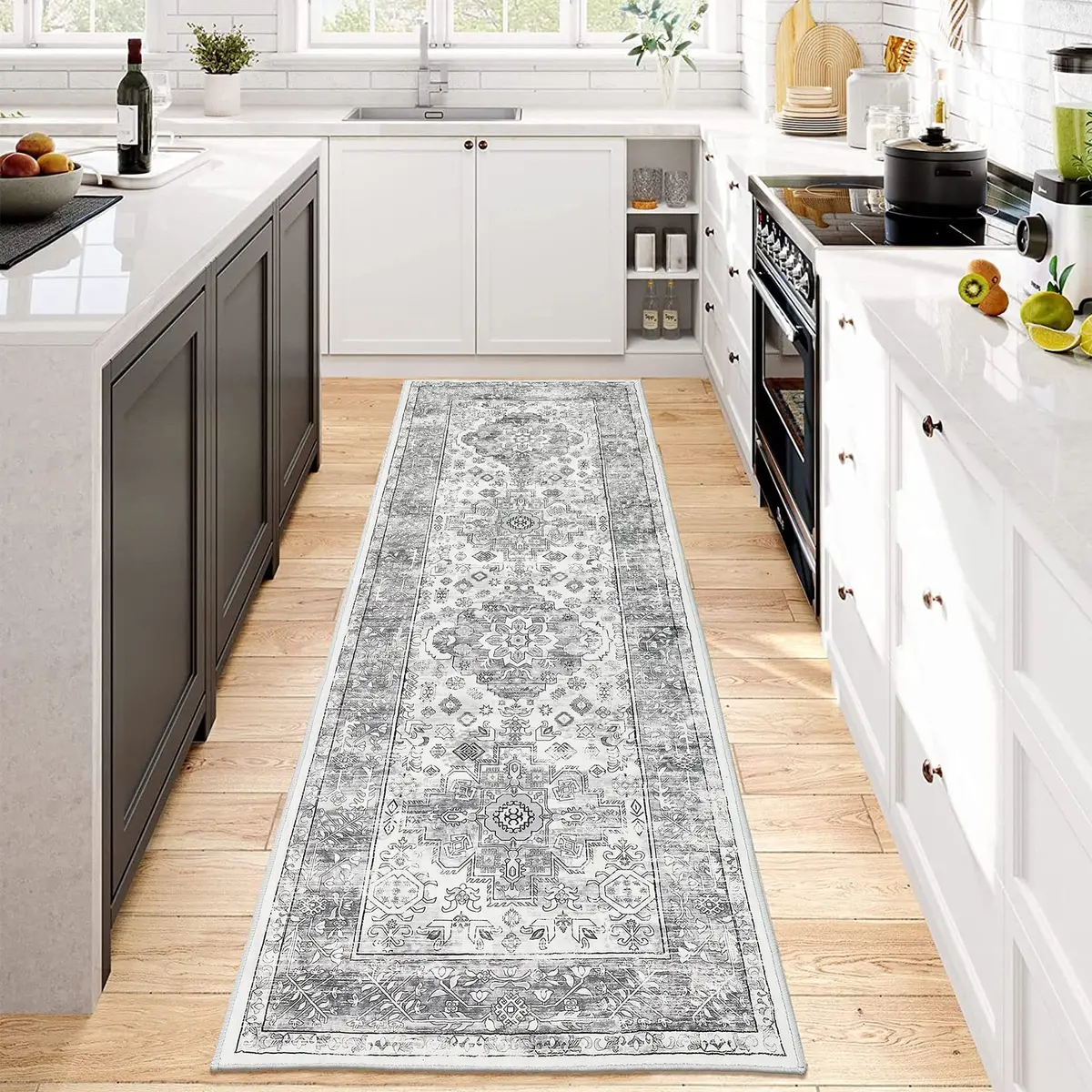 Pauwer Hallway Runner Rug 2x6 | Washable Vintage Grey Boho Style (70-120 chars) - view 2