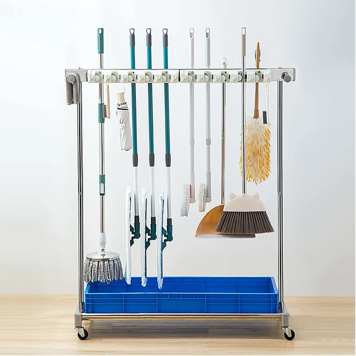 WXZX Utility Movable Commercial Rack for Mops & Brooms | Space-Saving Housekeeping Cart (67×50×122cm) - view 3