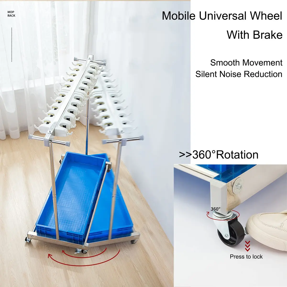 WXZX Utility Movable Commercial Rack for Mops & Brooms | Space-Saving Housekeeping Cart (67×50×122cm) - view 4