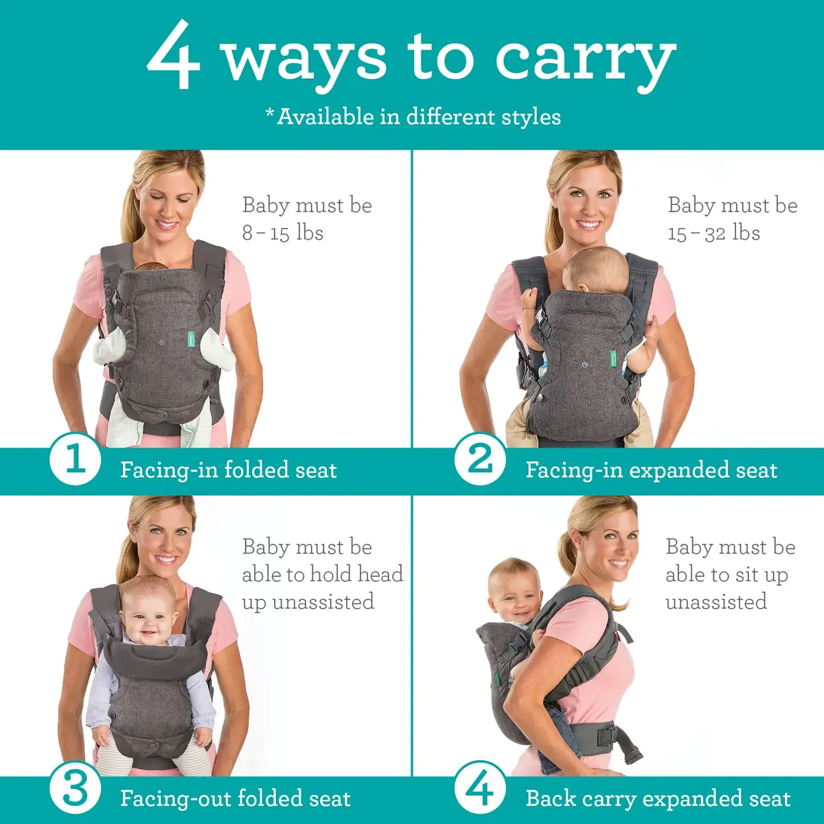 Infantino Flip 4-in-1 Baby Carrier Convertible Ergonomic, Rainbow | Adjustable, 8-32 lbs, 4 Carry Modes - view 2