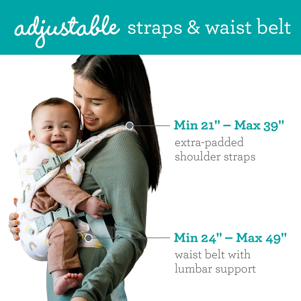 Infantino Flip 4-in-1 Baby Carrier Convertible Ergonomic, Rainbow | Adjustable, 8-32 lbs, 4 Carry Modes - view 3