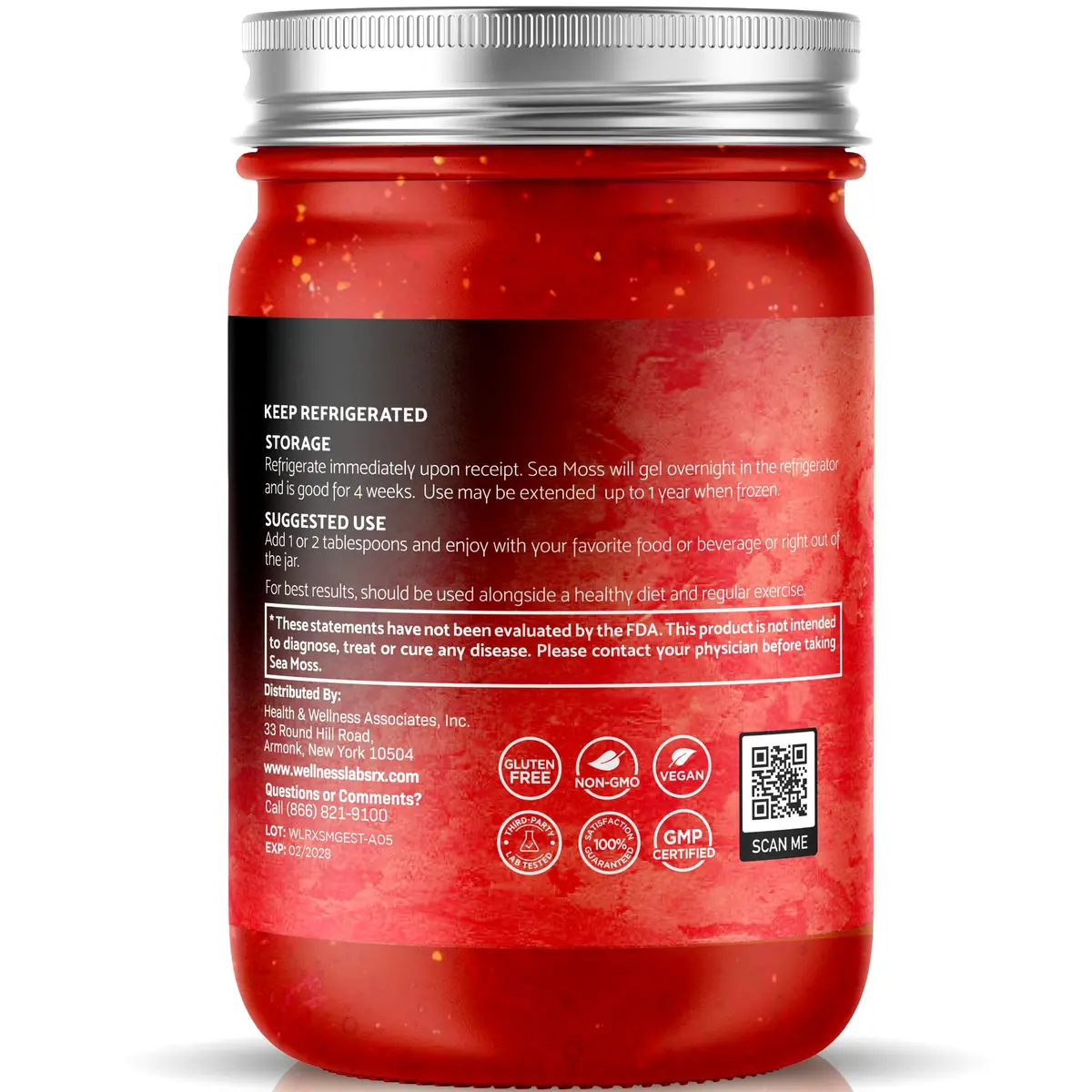 WELLNESS LABSRX Strawberry Sea Moss Gel 300ml (10 Fl Oz) | Nutrient-Rich Superfood for Wellness - view 3