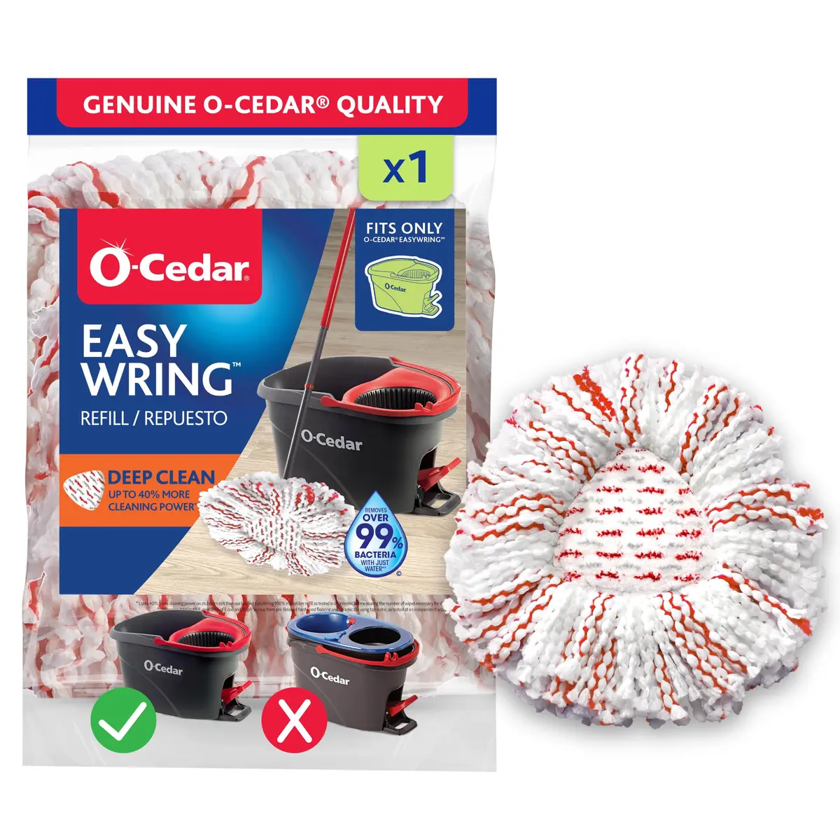 O-Cedar EasyWring Deep Clean Refill (1-Pack, White) | 40% More Cleaning Power | Microfiber Mop Refill for Spin Mop Systems - main product image