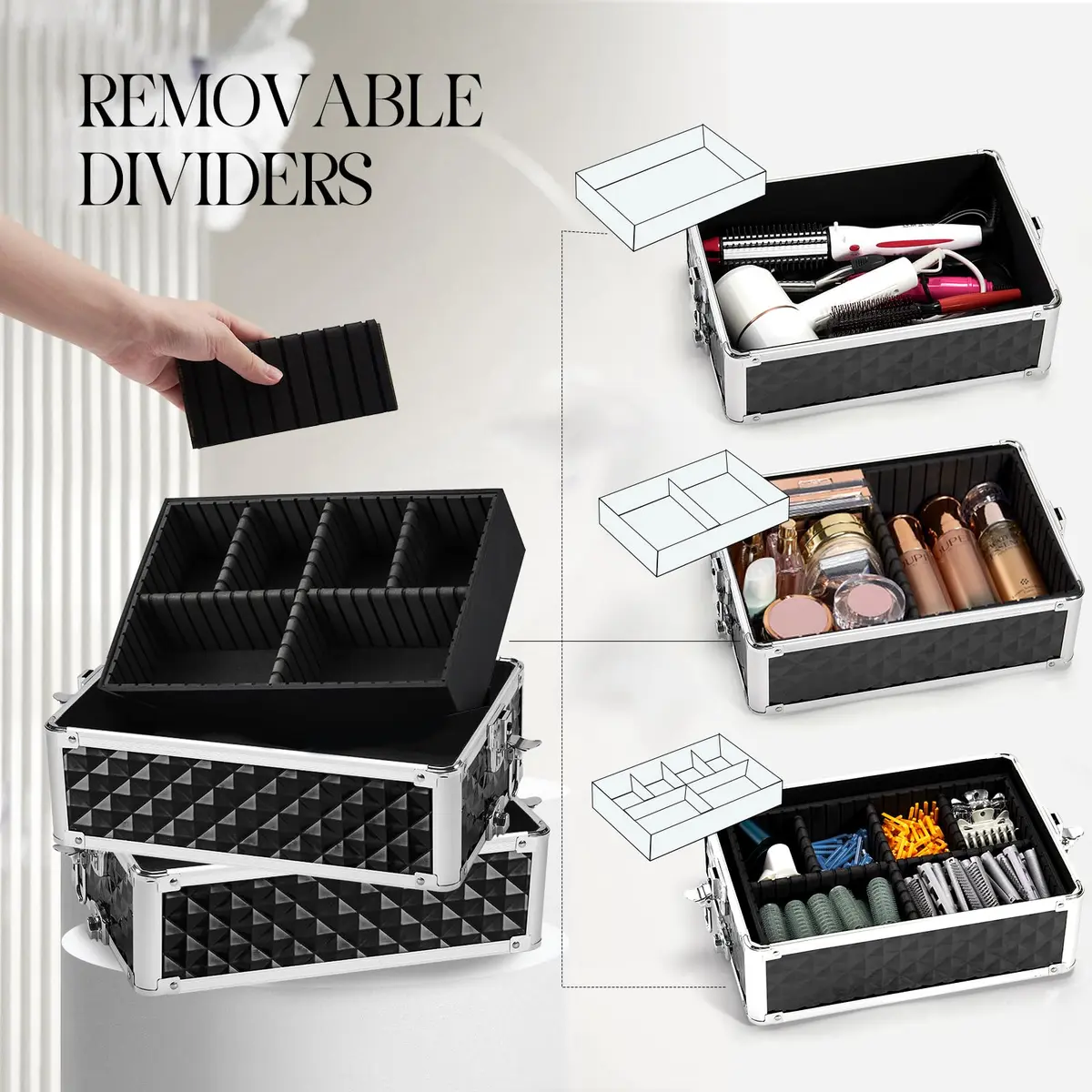 Yueieoun Cosmetic Case 4-in-1 | Travel & Professional Makeup Trolley, Lockable, Black - view 3