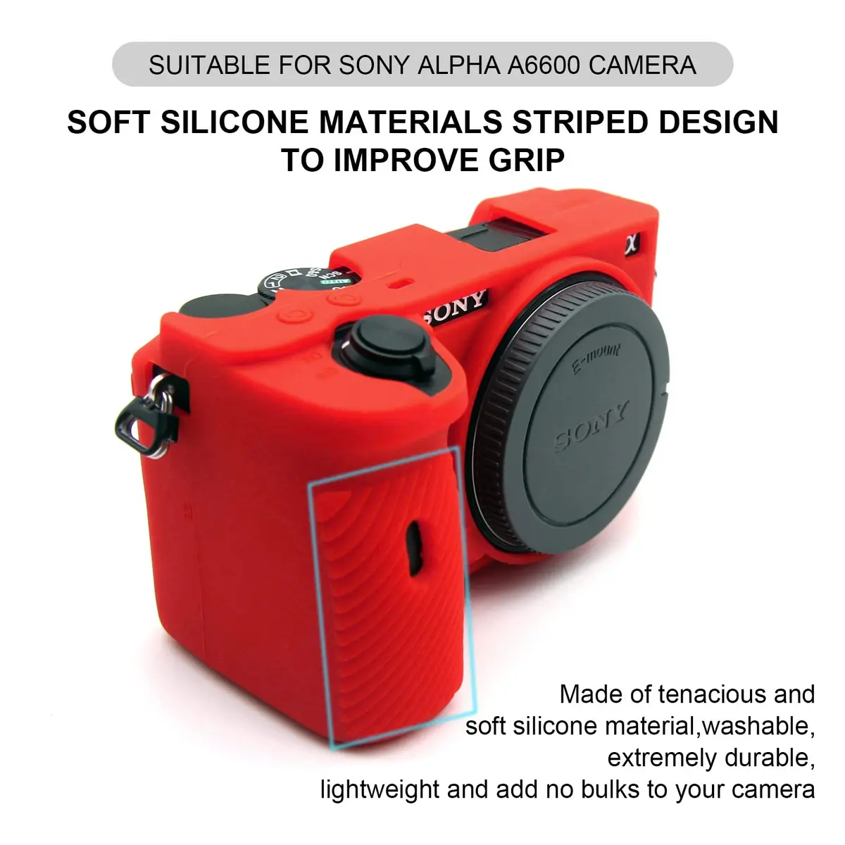 Easy Hood Red Silicone Camera Case for Sony A6600 Alpha 6600 ILCE-6600 Camera | Slim Fit, Lightweight, Protective Cover - view 2