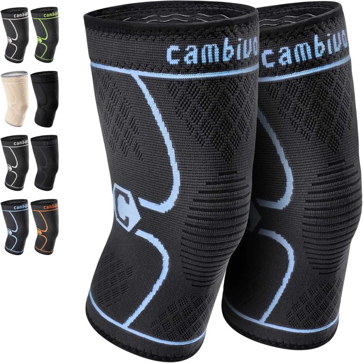 CAMBIVO 2 Pack Knee Brace Compression Sleeve for Men & Women, Blue X-Large | FDA Approved Orthopedic Brace - main product image