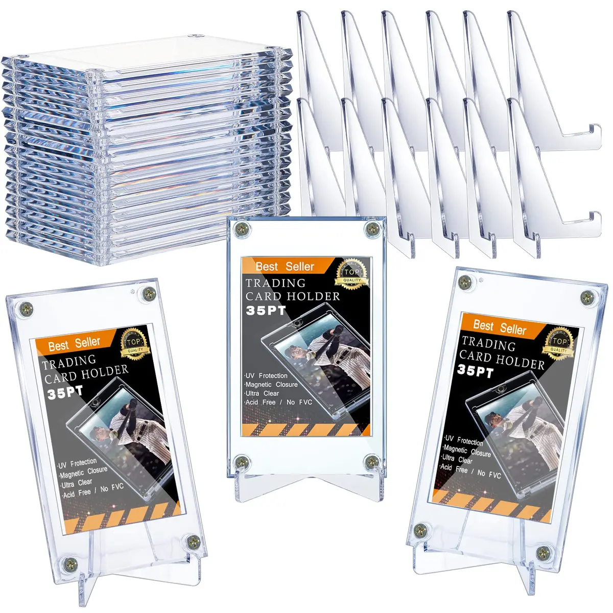 Jetec Baseball Card Holder with Acrylic Display Stands (30 Pcs) | Clear, Protective, Compact - main product image