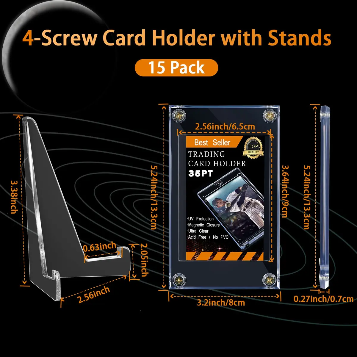 Jetec Baseball Card Holder with Acrylic Display Stands (30 Pcs) | Clear, Protective, Compact - view 2