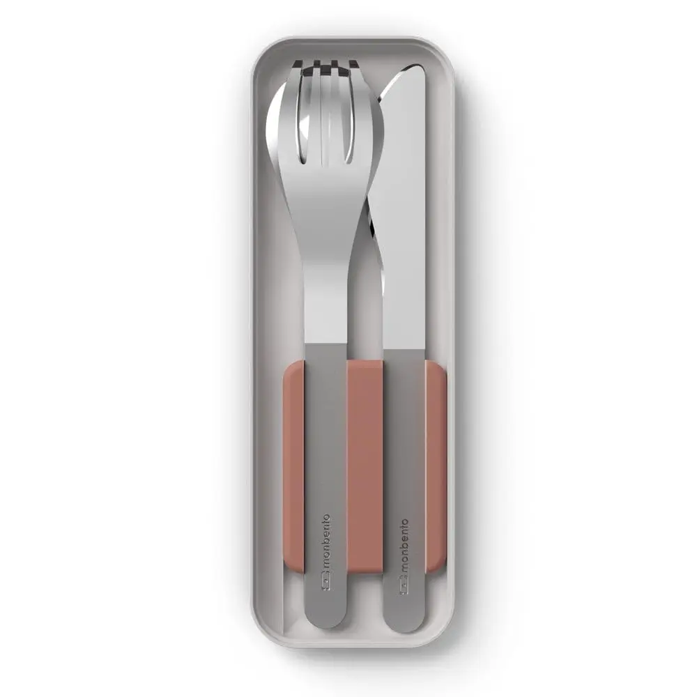 monbento MB Slim Box Moka Flatware Set 3 Pieces | Reusable Stainless Steel Cutlery for Lunch - main product image