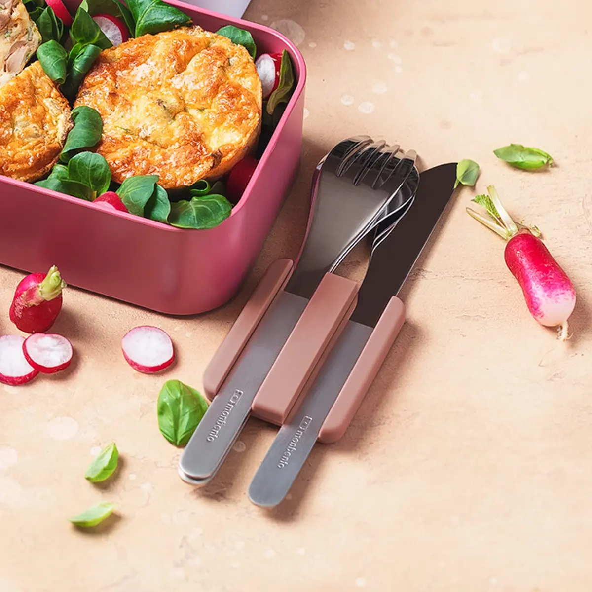 monbento MB Slim Box Moka Flatware Set 3 Pieces | Reusable Stainless Steel Cutlery for Lunch - view 2