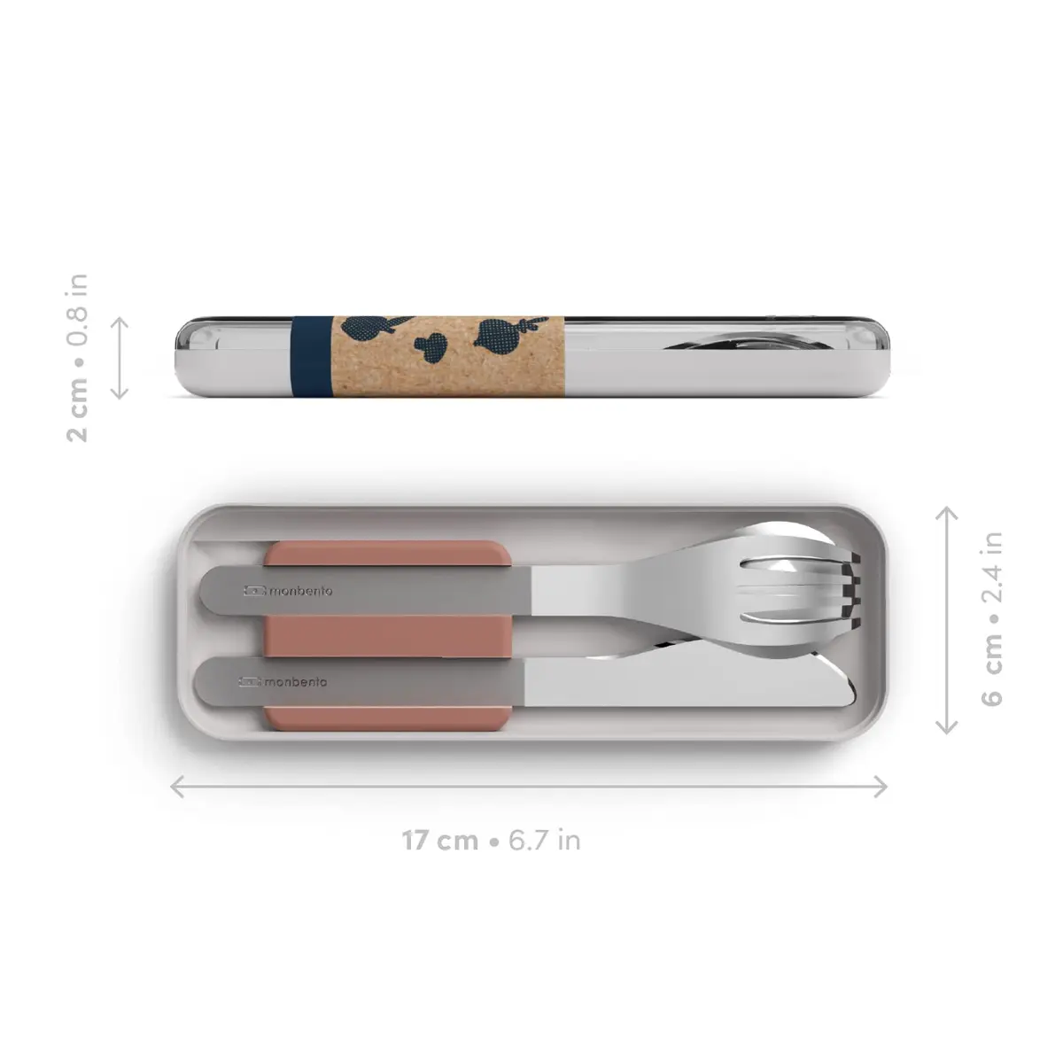 monbento MB Slim Box Moka Flatware Set 3 Pieces | Reusable Stainless Steel Cutlery for Lunch - view 3