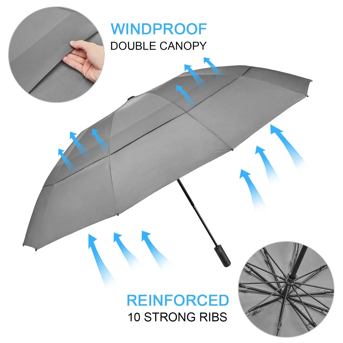 G4Free 62 Inch Large Golf Umbrella Windproof Reverse Travel Umbrella with Double Canopy and Auto Open Close (Grey) | 157.5 cm Arc - view 3
