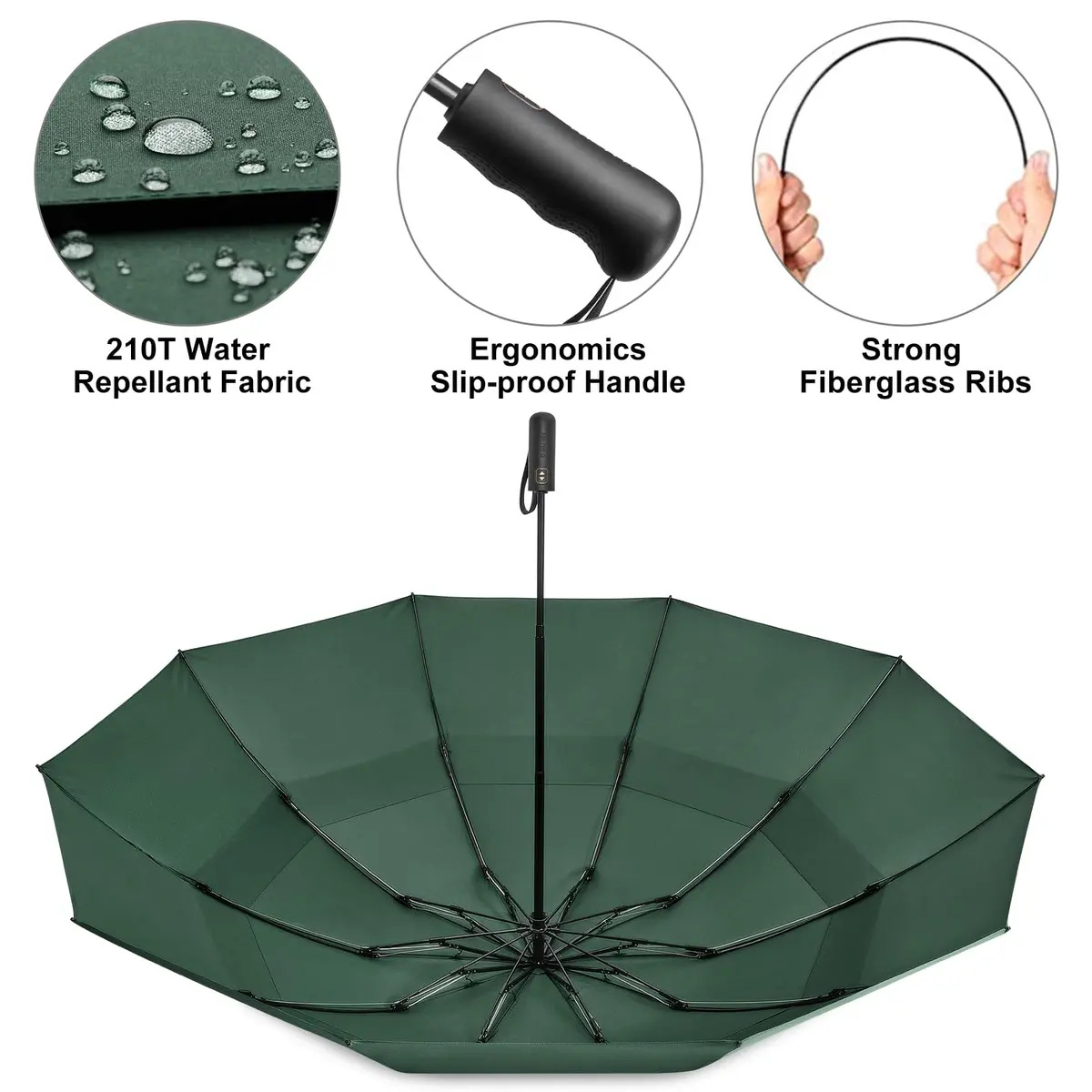 G4Free 62 Inch Large Golf Umbrella Windproof Reverse Travel Umbrella with Double Canopy & Auto Open Close (Dark Green) - view 6