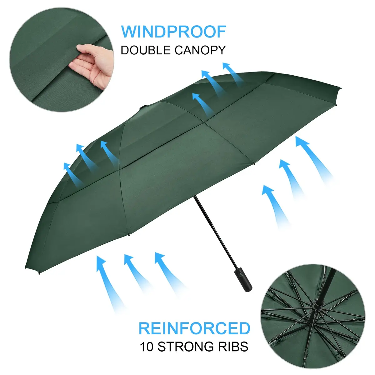 G4Free 62 Inch Large Golf Umbrella Windproof Reverse Travel Umbrella with Double Canopy & Auto Open Close (Dark Green) - view 3