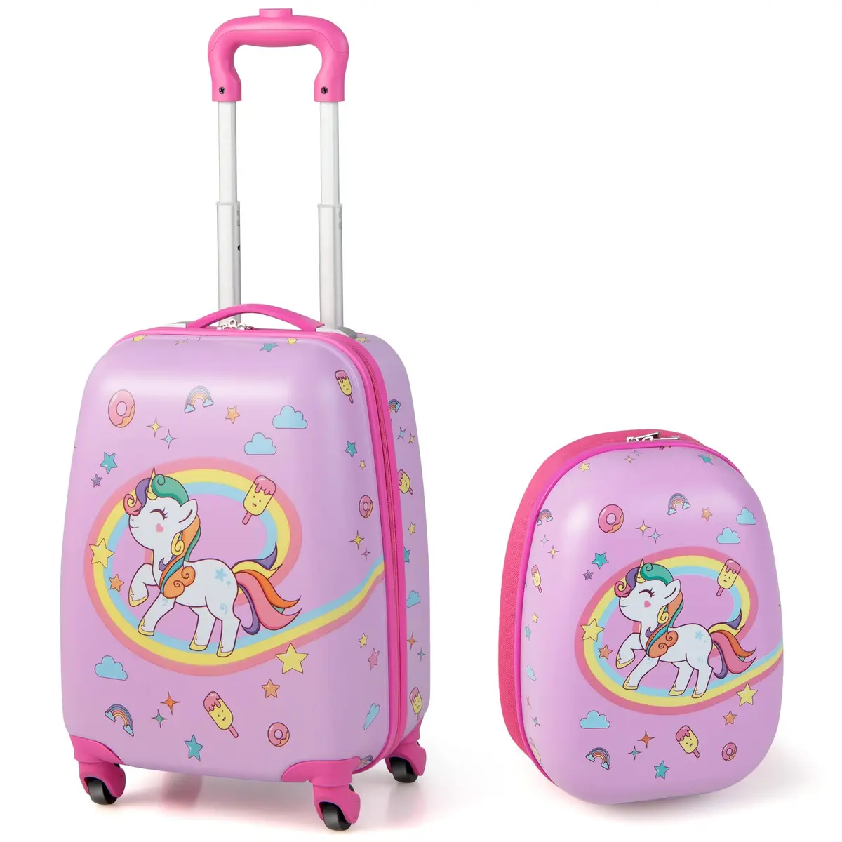 HONEY JOY Kids Luggage Set with 12" Toddler Backpack & 16" Suitcase | Lightweight Durable ABS Hardshell, Pink Horse - main product image