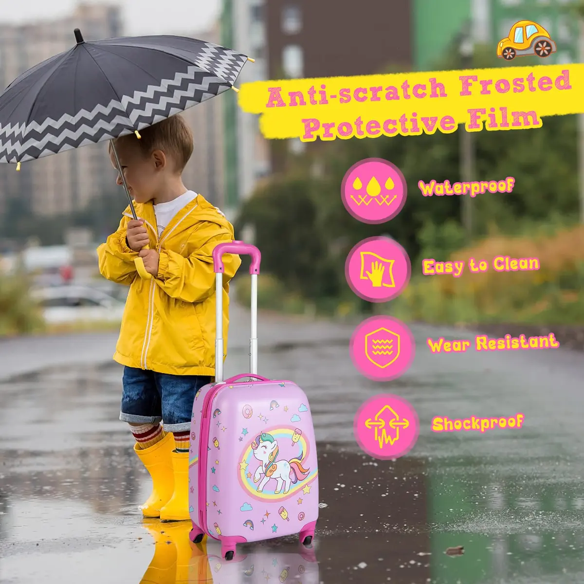 HONEY JOY Kids Luggage Set with 12" Toddler Backpack & 16" Suitcase | Lightweight Durable ABS Hardshell, Pink Horse - view 5