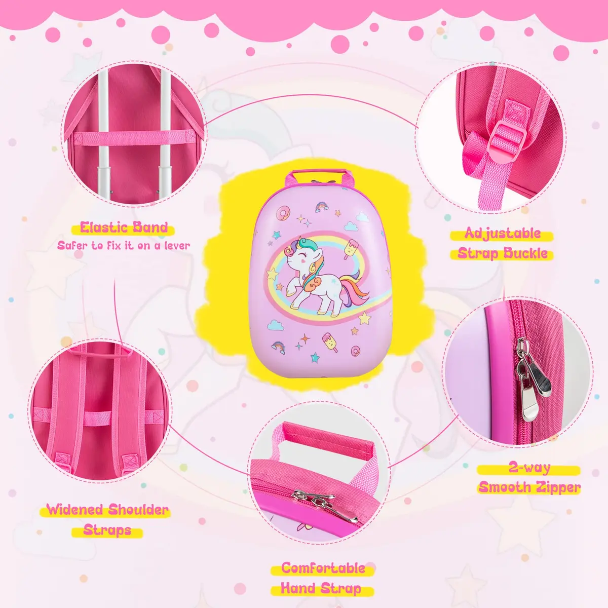 HONEY JOY Kids Luggage Set with 12" Toddler Backpack & 16" Suitcase | Lightweight Durable ABS Hardshell, Pink Horse - view 9