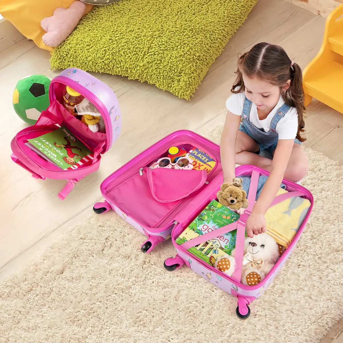 HONEY JOY Kids Luggage Set with 12" Toddler Backpack & 16" Suitcase | Lightweight Durable ABS Hardshell, Pink Horse - view 2