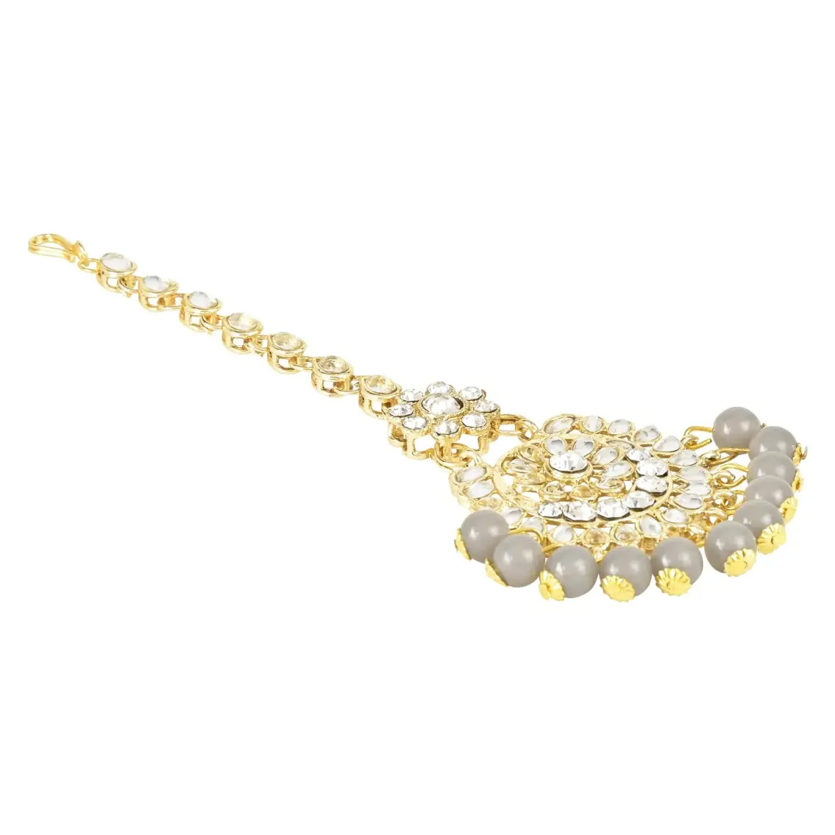 I Jewels Gold Plated Kundan Pearl Maang Tikka Headpiece 17.8 cm (7 Inch) | Traditional Indian Wedding Jewelry - view 2