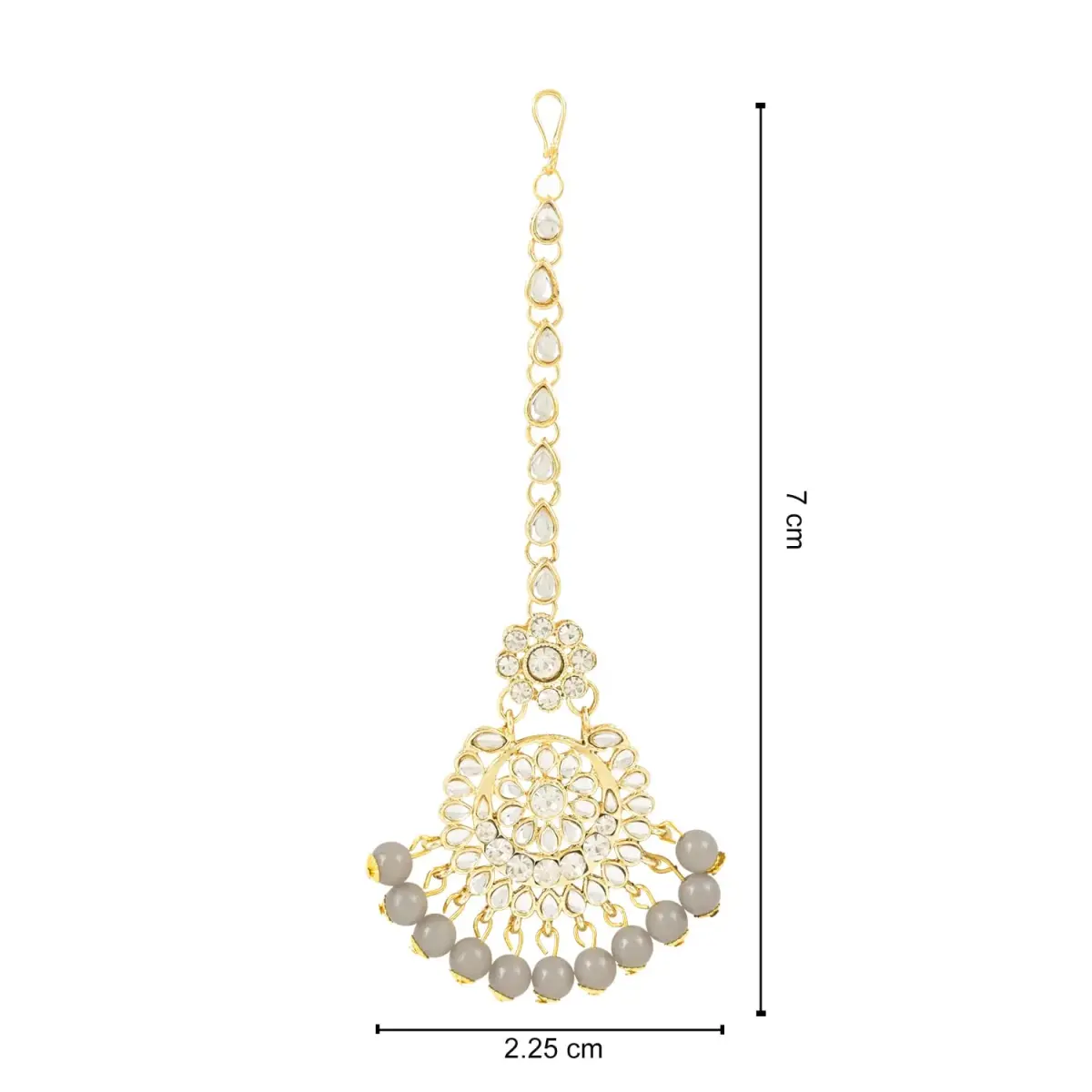 I Jewels Gold Plated Kundan Pearl Maang Tikka Headpiece 17.8 cm (7 Inch) | Traditional Indian Wedding Jewelry - view 3