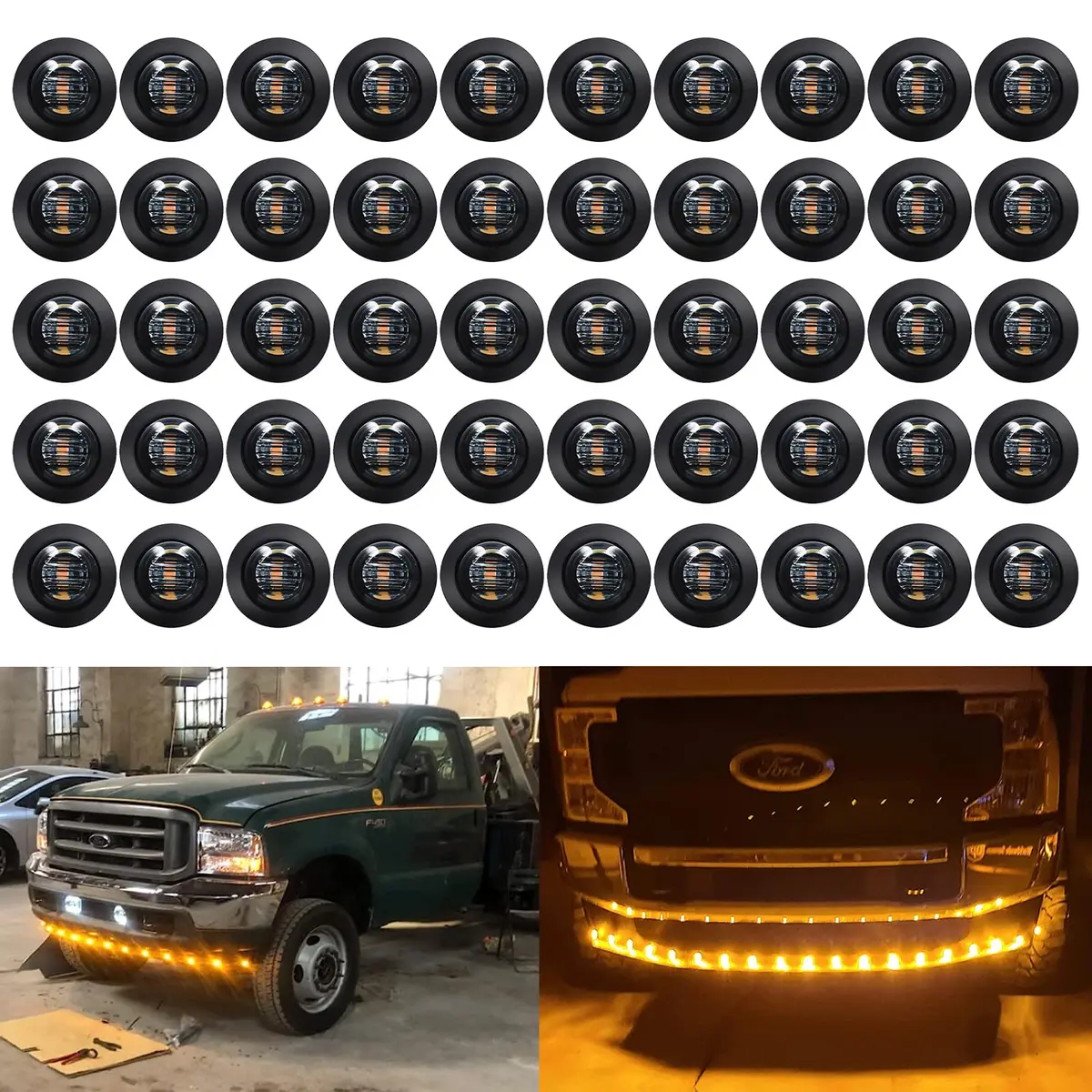 KEING 50X 3/4" Inch Trailer Marker Lights Smoked Amber 3 LED | Waterproof Exterior Marker Lights for Truck RV - main product image