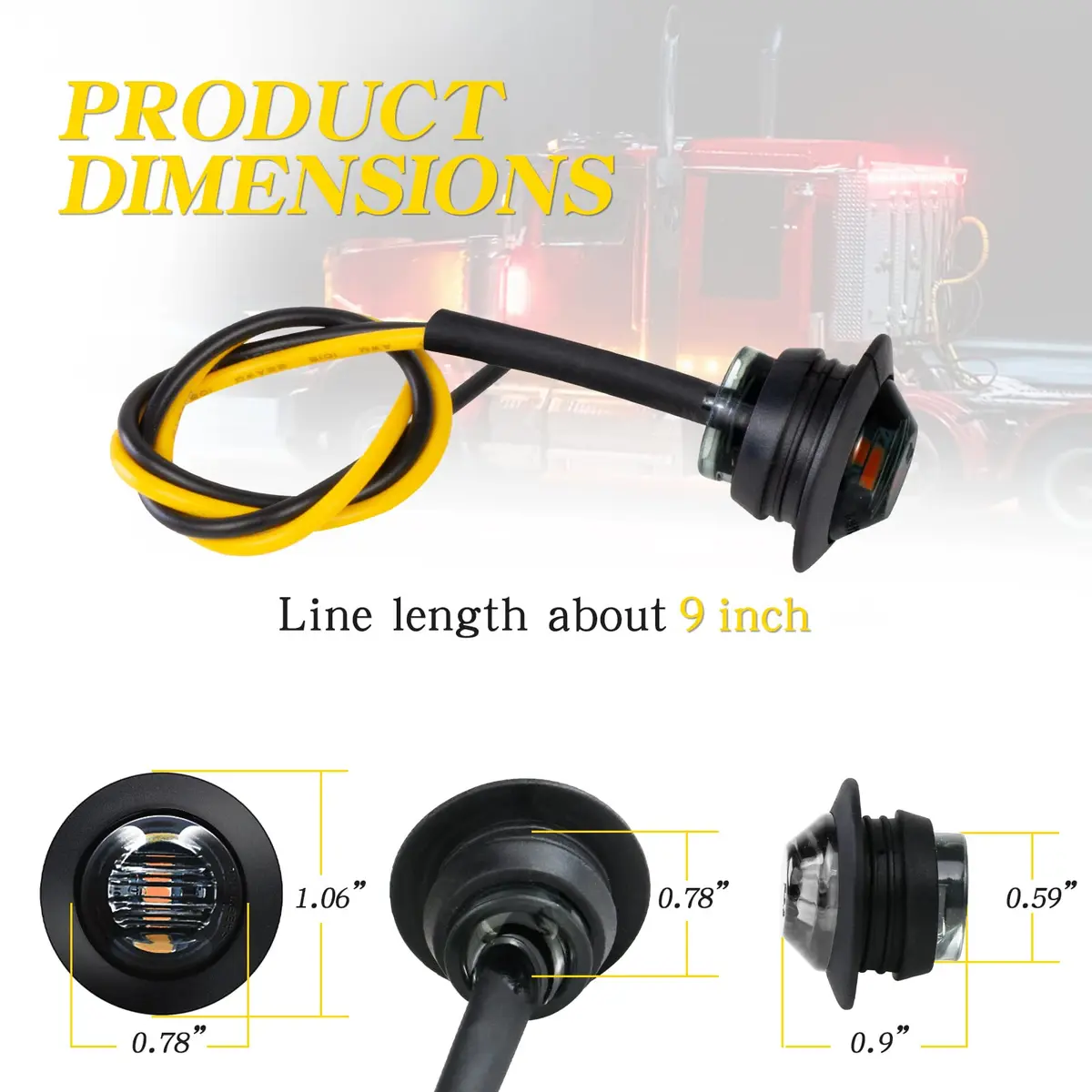 KEING 50X 3/4" Inch Trailer Marker Lights Smoked Amber 3 LED | Waterproof Exterior Marker Lights for Truck RV - view 3