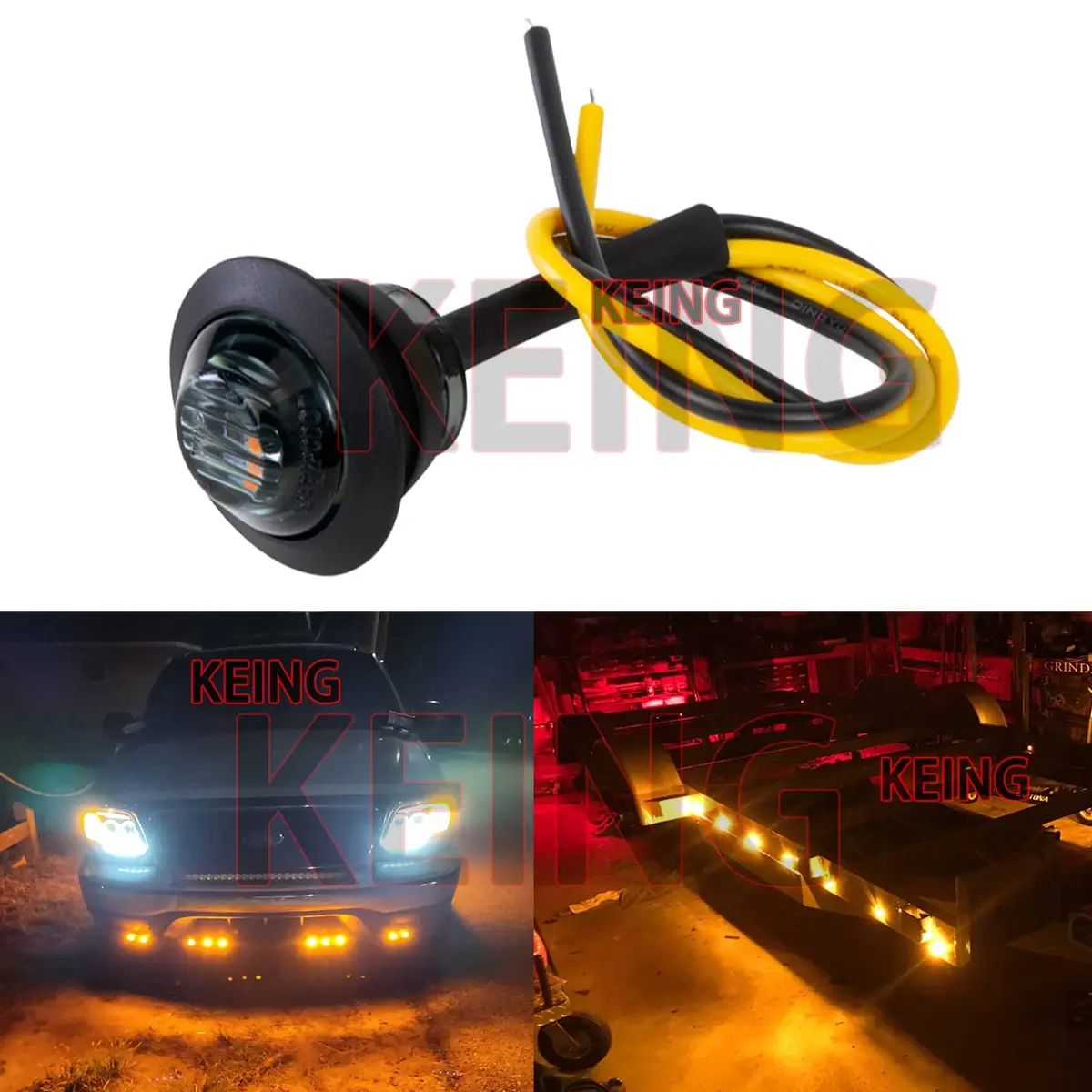KEING 50X 3/4" Inch Trailer Marker Lights Smoked Amber 3 LED | Waterproof Exterior Marker Lights for Truck RV - view 4
