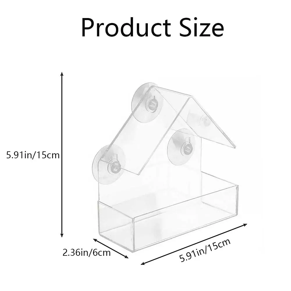 Forfuture-go Bird Feeder Birds House for Outdoor Window Wild Birds, Cardinal, Bluebird | Acrylic, Clear, 5.91in x 2.36in x 5.91in - view 2