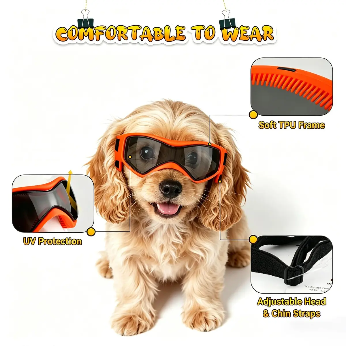 PETLESO Small Breed Dog Goggles UV Protection Puppy Eyewear for Outdoor Riding Driving, Orange S | Curved Lens & Soft Frame - view 3