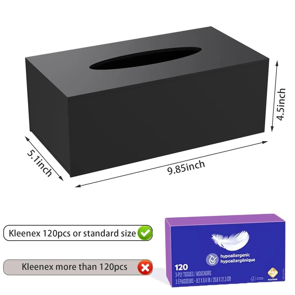 PITBVO Shiny Black Acrylic Tissue Box Holder for Rectangular Tissues | 25.0 cm (9.85") L x 13.0 cm (5.1") W x 11.4 cm (4.5") - view 2