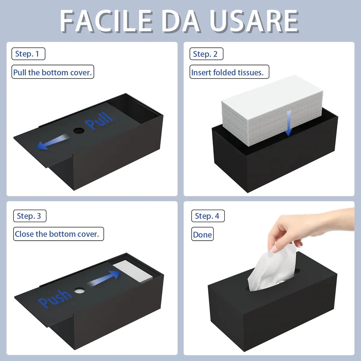PITBVO Shiny Black Acrylic Tissue Box Holder for Rectangular Tissues | 25.0 cm (9.85") L x 13.0 cm (5.1") W x 11.4 cm (4.5") - view 3