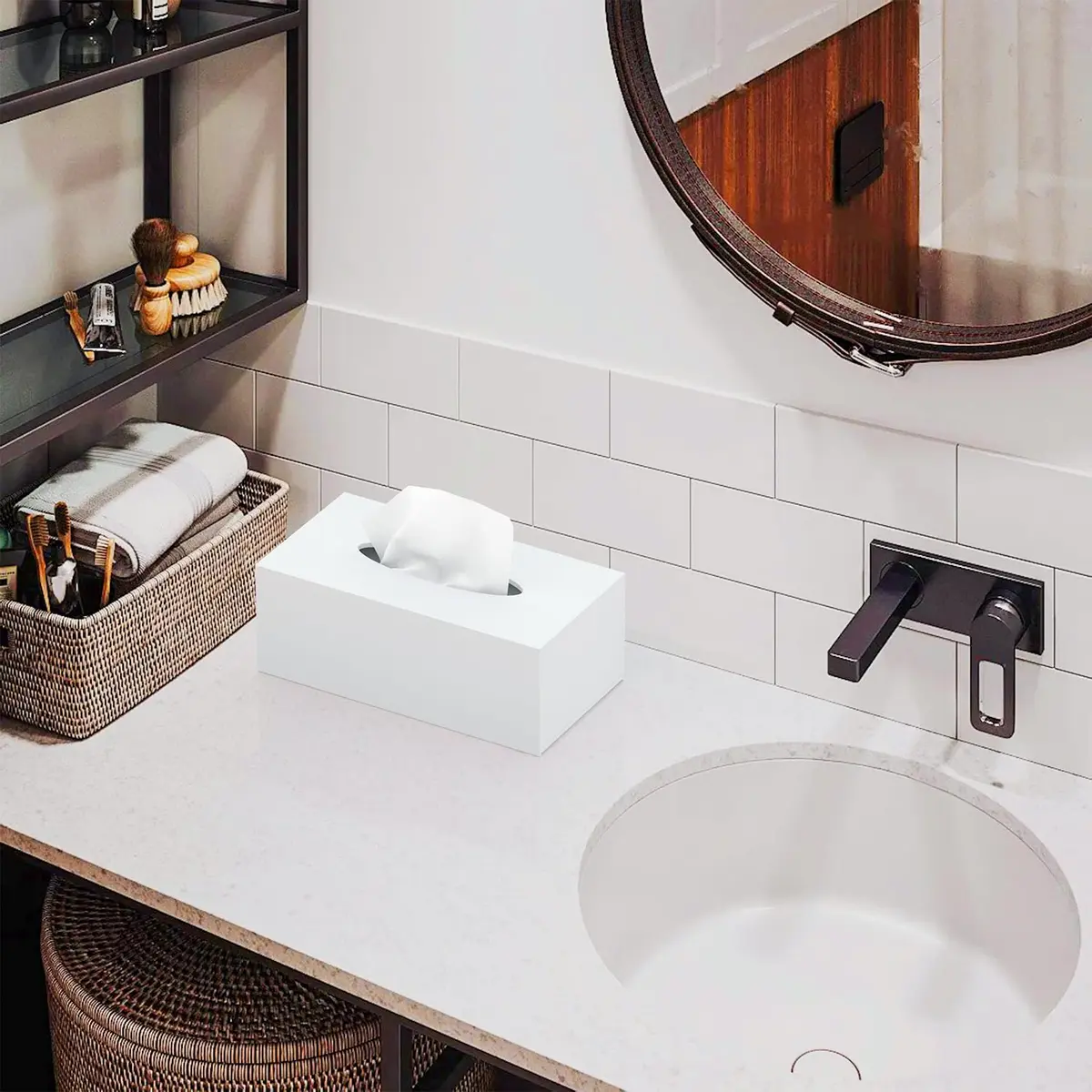 PITBVO Acrylic Tissue Box Cover Rectangle, White | Modern, Durable & Easy to Clean - view 7