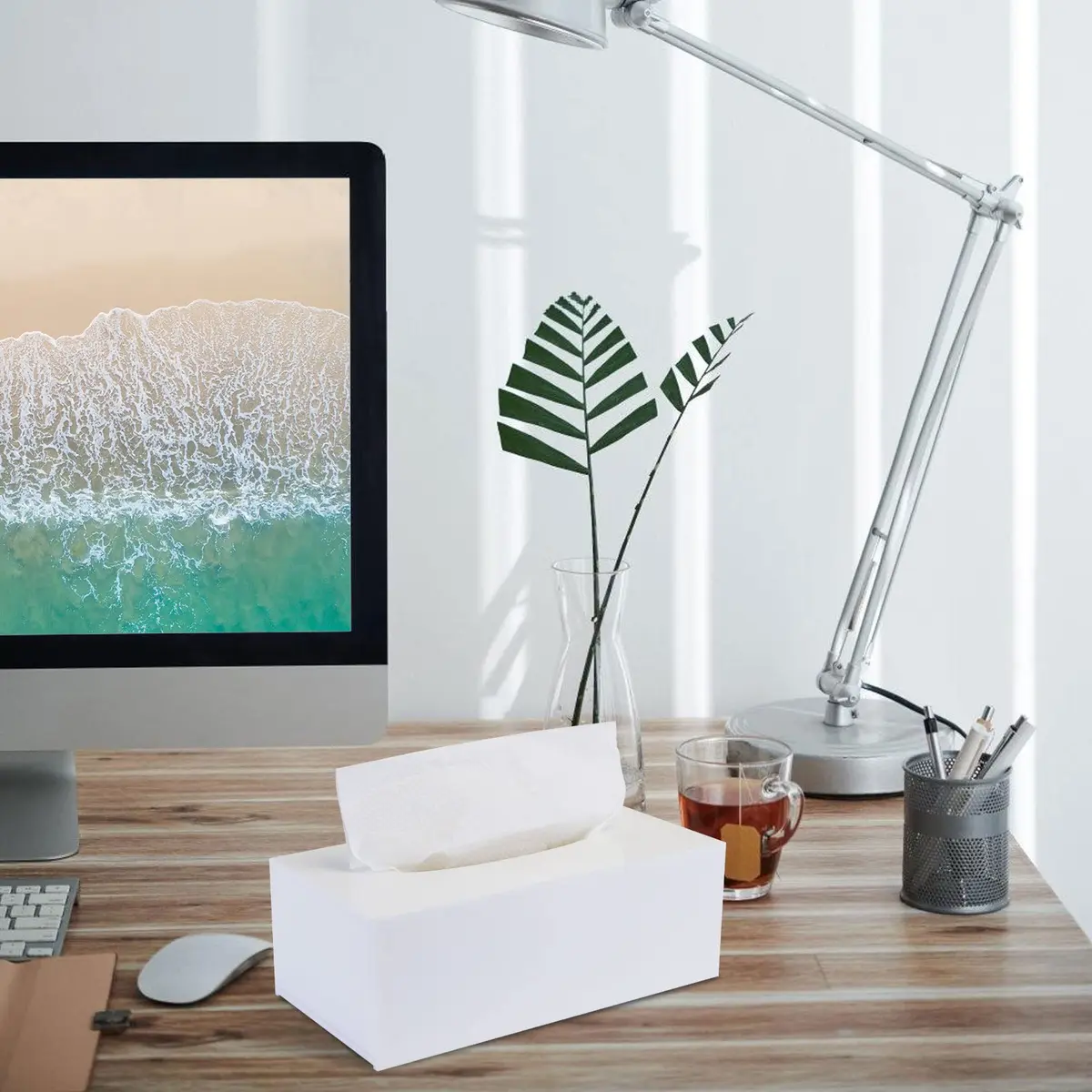 PITBVO Acrylic Tissue Box Cover Rectangle, White | Modern, Durable & Easy to Clean - view 8