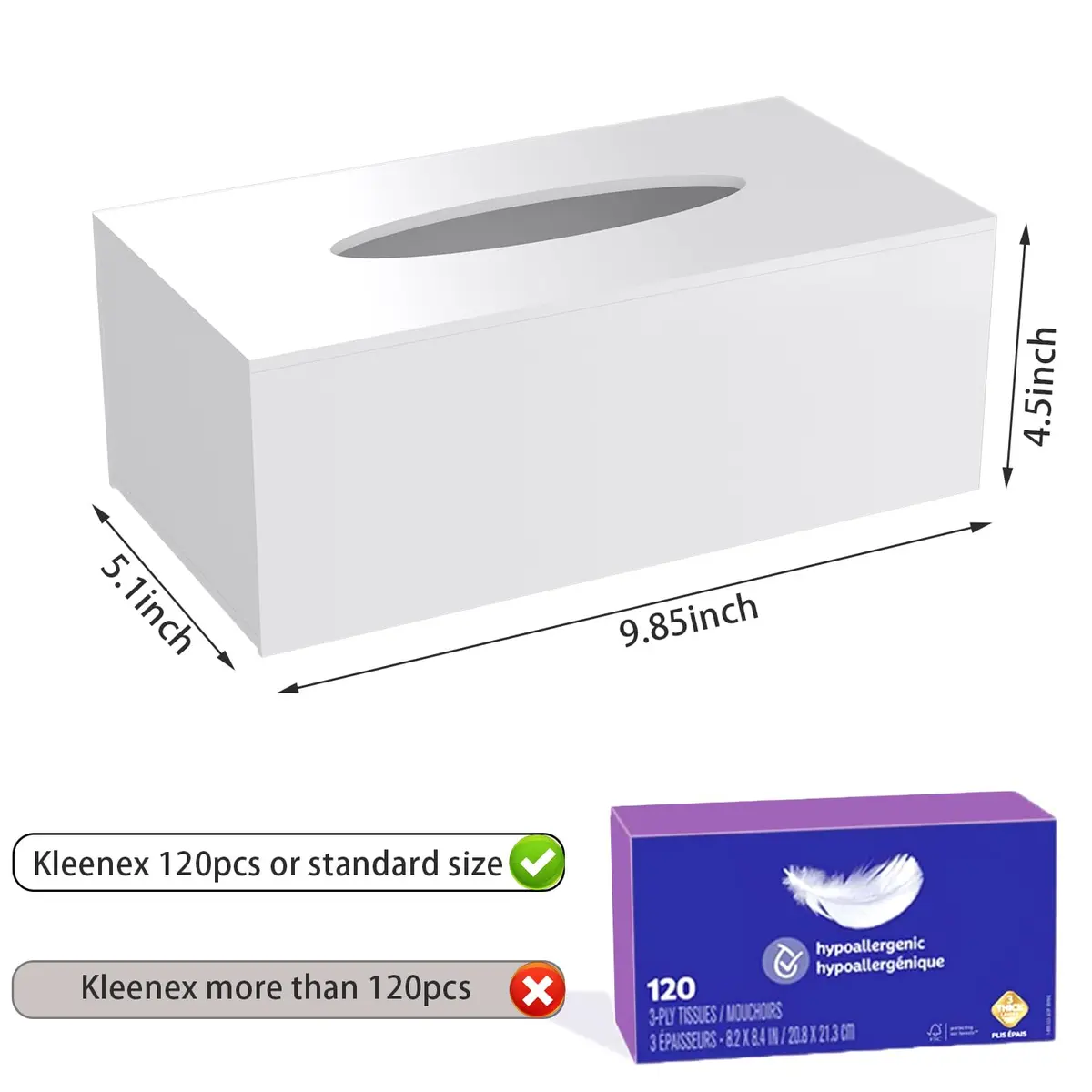 PITBVO Acrylic Tissue Box Cover Rectangle, White | Modern, Durable & Easy to Clean - view 2