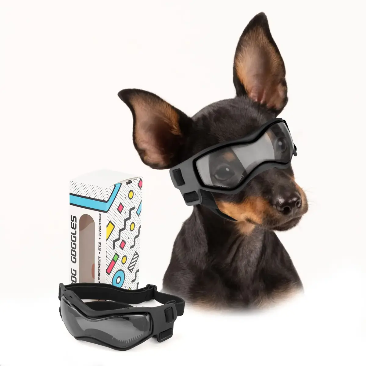 PETLESO Small Breed Dog Goggles | UV Protection Puppy Eyewear for Outdoor Riding Driving, Black S - main product image