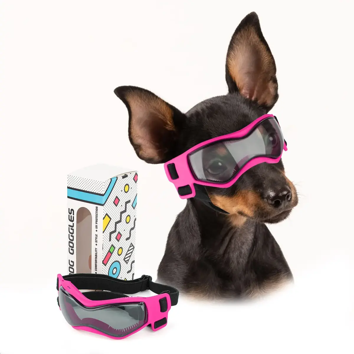 PETLESO Pink Dog Goggles for Small Breeds | UV Protection for Outdoor Riding & Driving - main product image