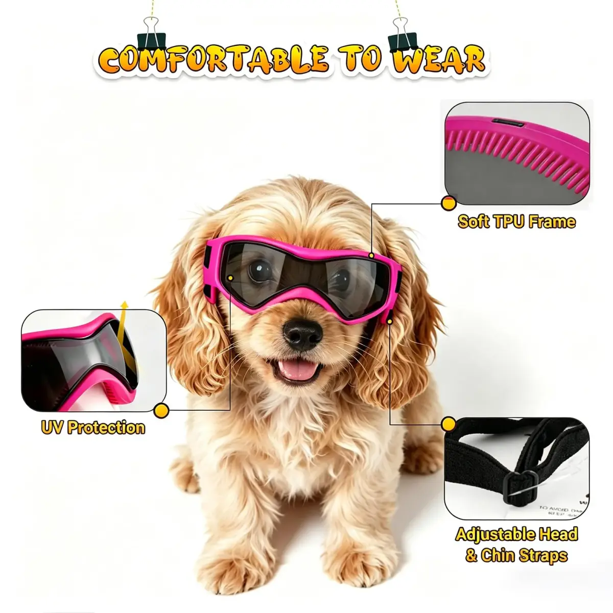 PETLESO Pink Dog Goggles for Small Breeds | UV Protection for Outdoor Riding & Driving - view 3