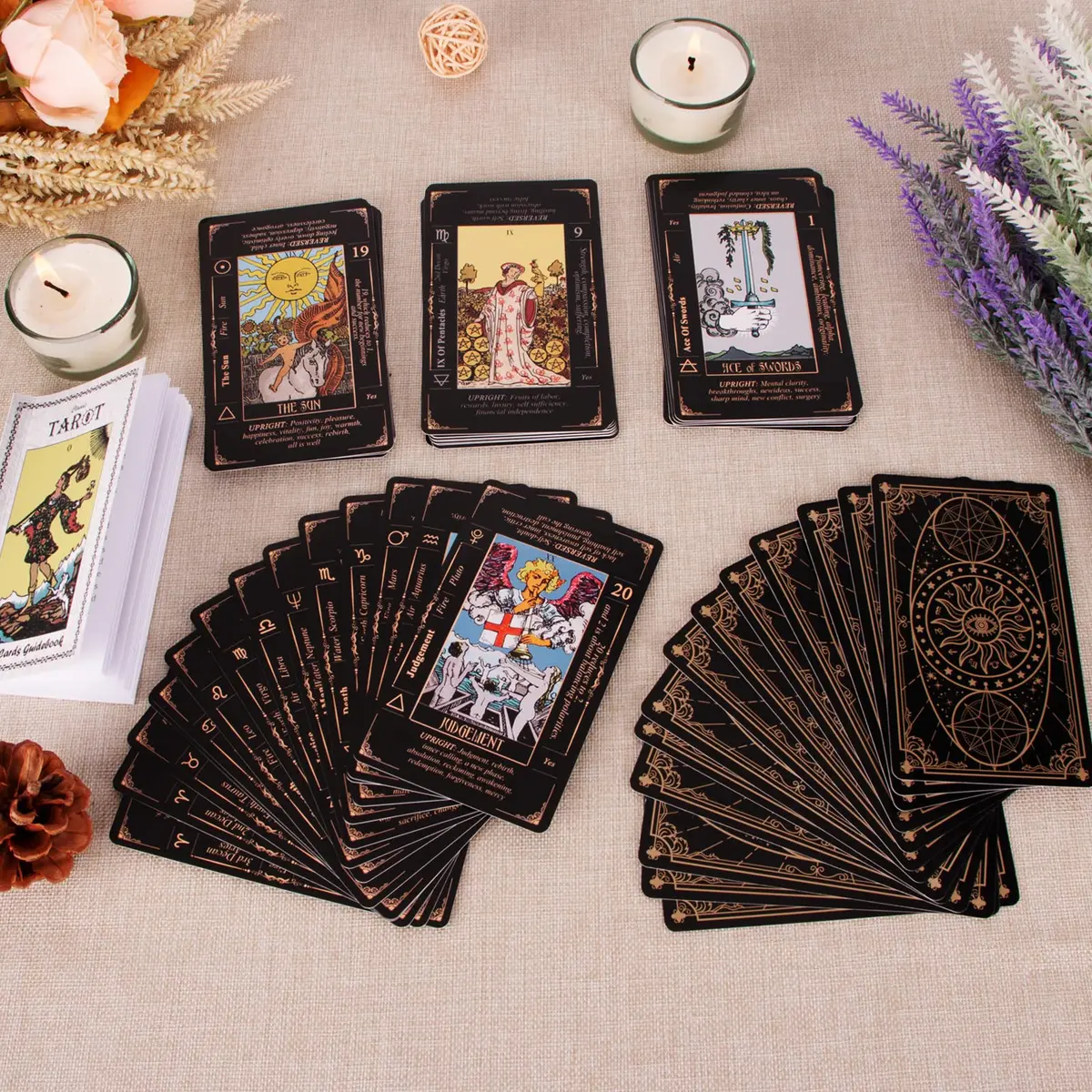 KLEDERY Tarot Cards for Beginners, Classic Tarot Deck with Meanings, Durable Cards with Guide Book, Black | Beginner Tarot Learning Tool - view 6