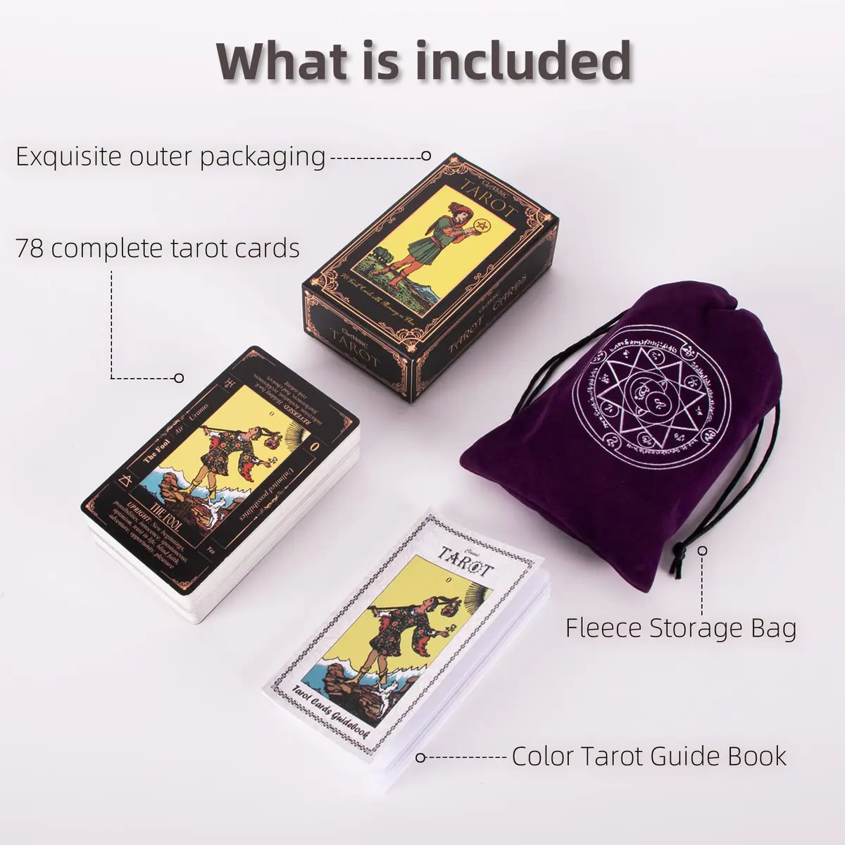 KLEDERY Tarot Cards for Beginners, Classic Tarot Deck with Meanings, Durable Cards with Guide Book, Black | Beginner Tarot Learning Tool - view 7