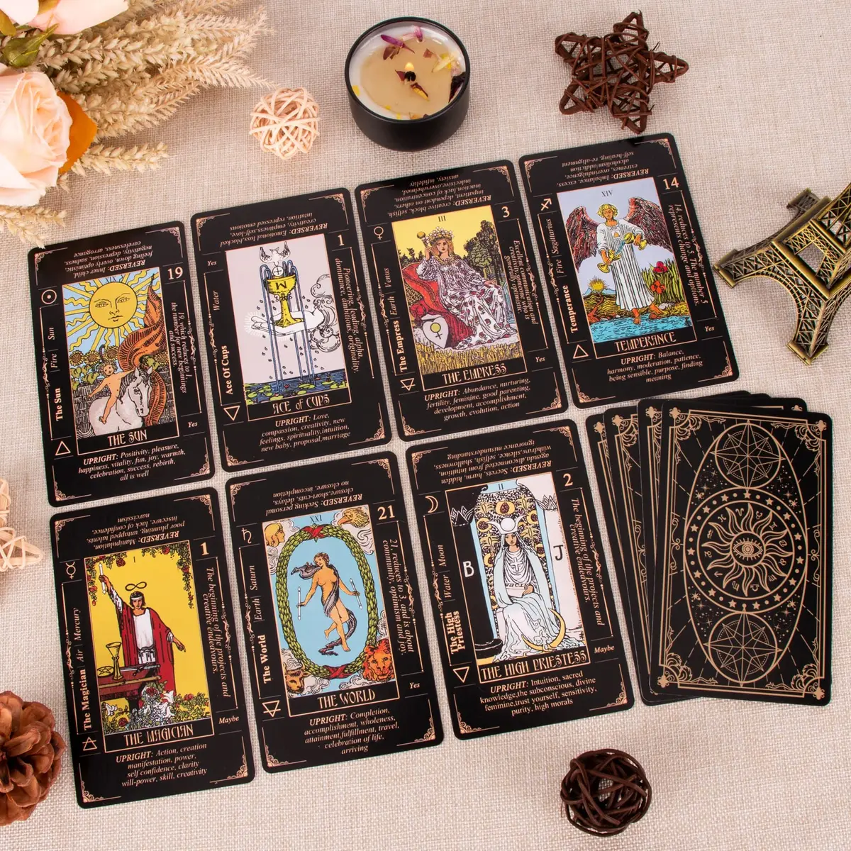 KLEDERY Tarot Cards for Beginners, Classic Tarot Deck with Meanings, Durable Cards with Guide Book, Black | Beginner Tarot Learning Tool - view 3