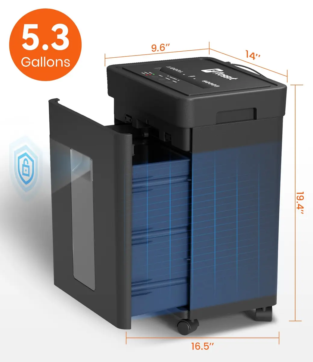 Frossvt Heavy Duty Paper Shredder Micro-Cut High Security Level P-4/12 Sheets | 10-Minute Run, Auto Reverse, 5.3-Gallon Bin - view 6