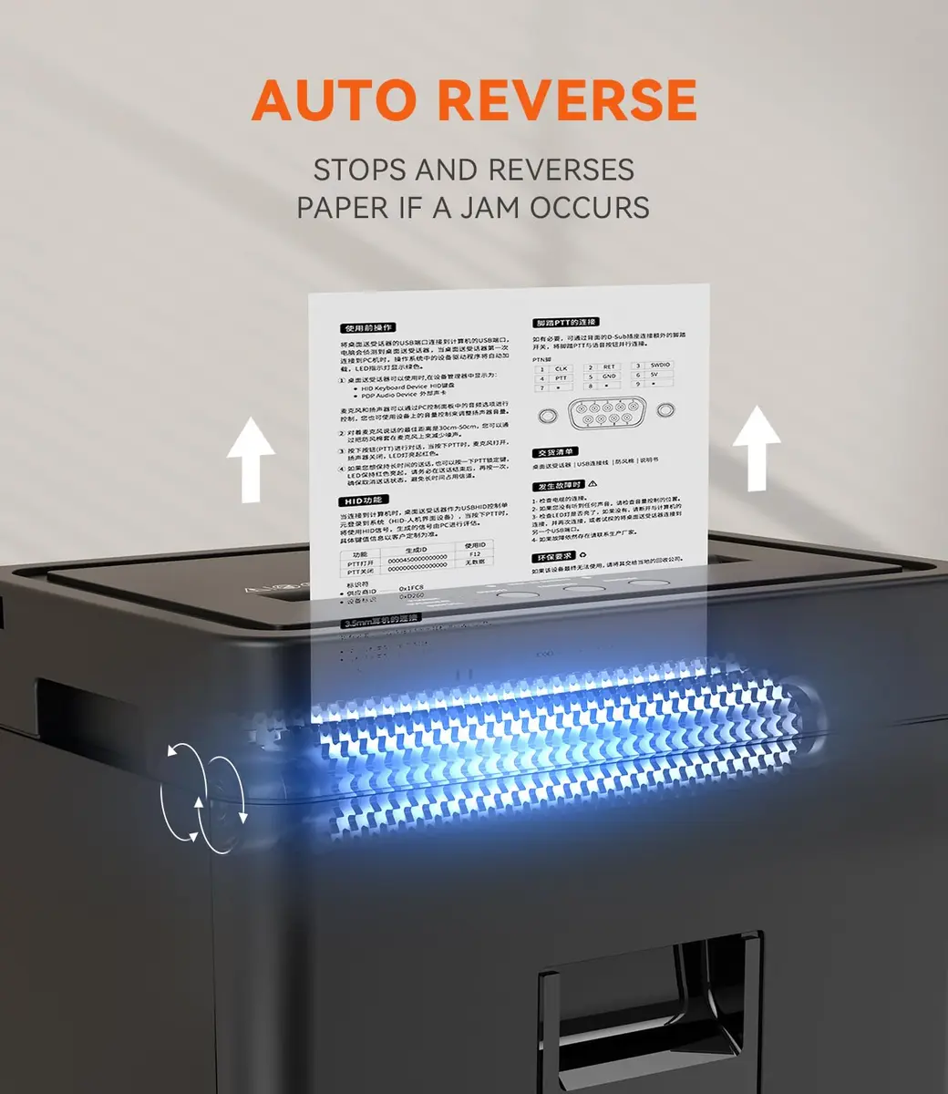 Frossvt Heavy Duty Paper Shredder Micro-Cut High Security Level P-4/12 Sheets | 10-Minute Run, Auto Reverse, 5.3-Gallon Bin - view 4