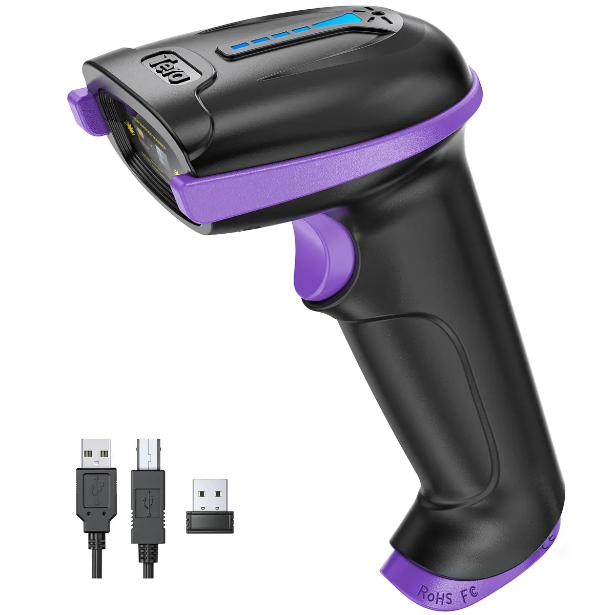 Tera 1D Wireless Laser Barcode Scanner 5100 Purple, 328 ft Range | Plug-and-Play USB & 2.4GHz Wireless - main product image