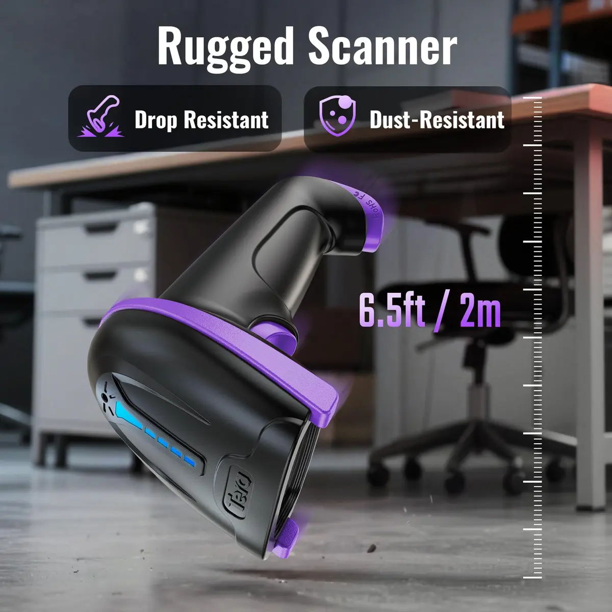 Tera 1D Wireless Laser Barcode Scanner 5100 Purple, 328 ft Range | Plug-and-Play USB & 2.4GHz Wireless - view 6