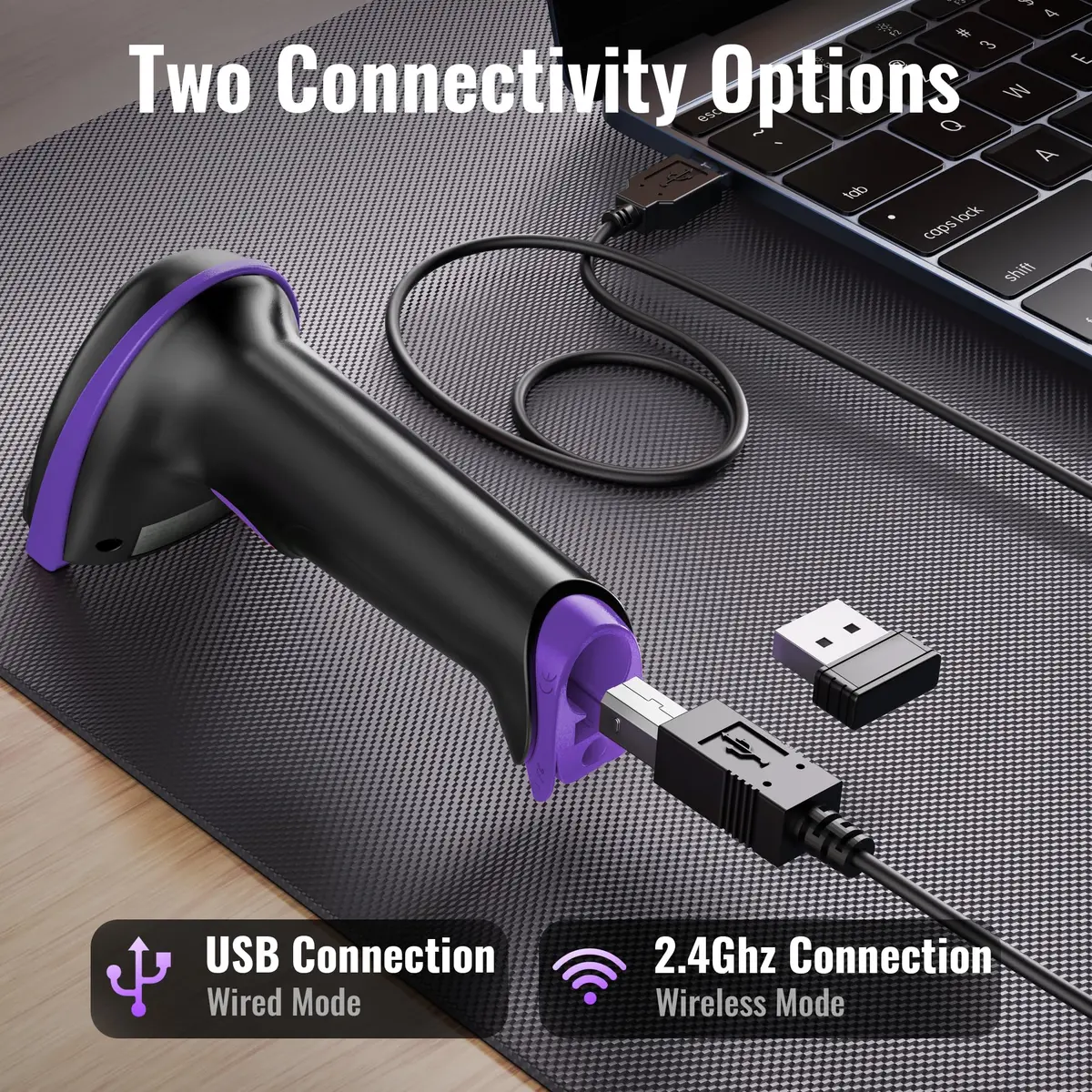 Tera 1D Wireless Laser Barcode Scanner 5100 Purple, 328 ft Range | Plug-and-Play USB & 2.4GHz Wireless - view 8