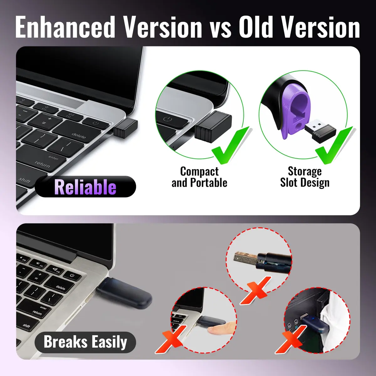 Tera 1D Wireless Laser Barcode Scanner 5100 Purple, 328 ft Range | Plug-and-Play USB & 2.4GHz Wireless - view 3
