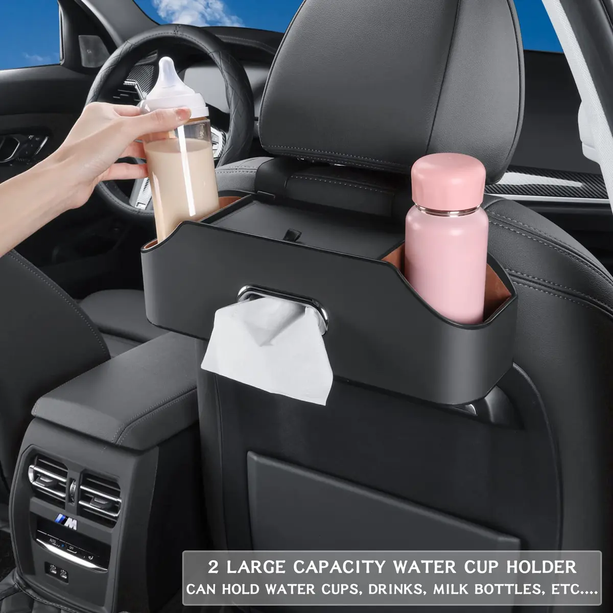 HOLDCY Car Back Seat Organizer with 2 Cup Holders, Tissue Storage, Black | Multi-Pocket Design for Cars & Trucks - view 5