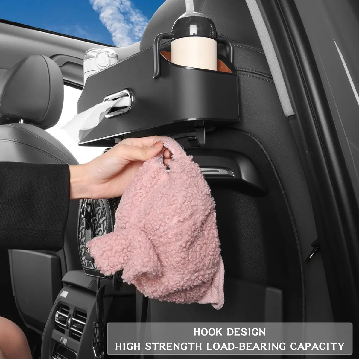 HOLDCY Car Back Seat Organizer with 2 Cup Holders, Tissue Storage, Black | Multi-Pocket Design for Cars & Trucks - view 6
