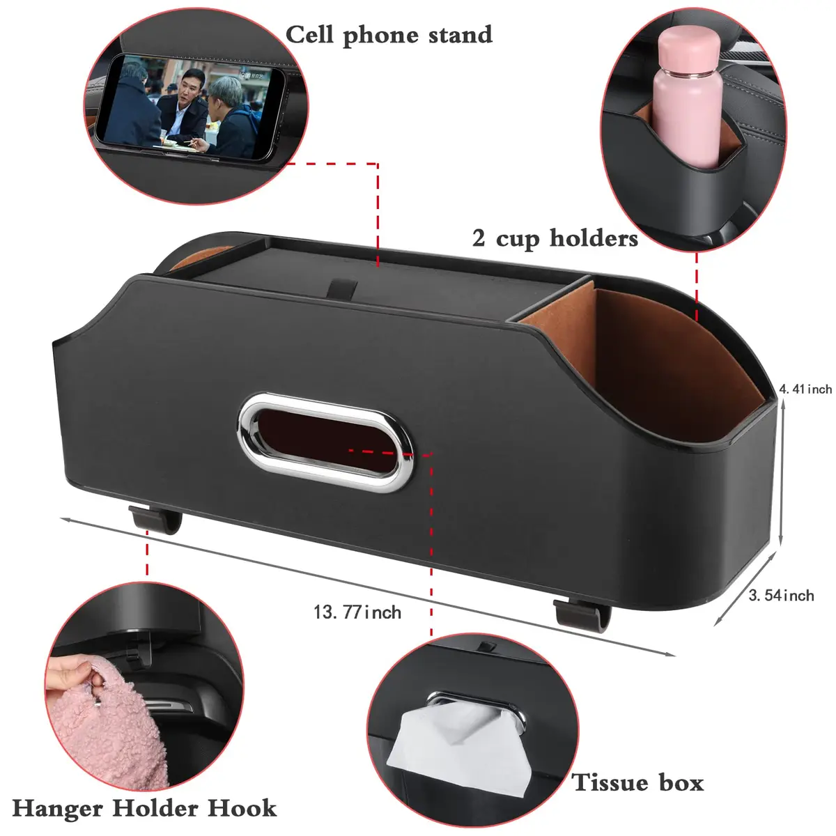 HOLDCY Car Back Seat Organizer with 2 Cup Holders, Tissue Storage, Black | Multi-Pocket Design for Cars & Trucks - view 2